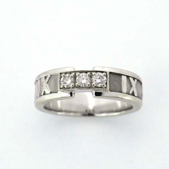 Tiffany Atlas 3PD Ring, 18K White Gold with Diamonds, Size 11, Women's - Picture 2 of 6